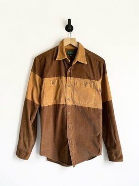 J. Crew Brown Colorblock Corduroy Button Up Shirt Mens Small
